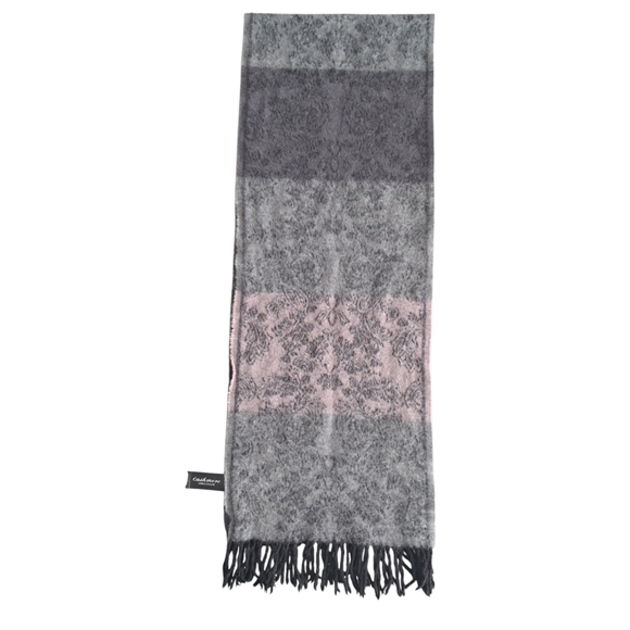 Lord & Taylor Accessories - NWT Lord & Taylor Cashmere Scarf Pink  Gray with Floral Print & Fringe Tassels